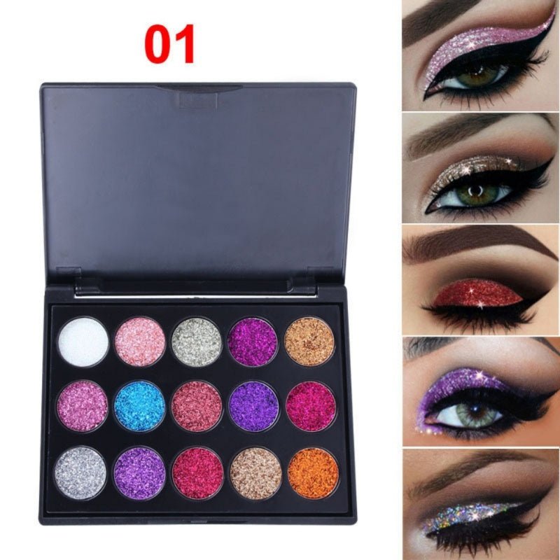 Female Natural Waterproof Glitter Eyeshadow Palette Shining Metals Powder Shimmer Eye Shadow Pigments Kits Diamond 15 Colors - My Store
