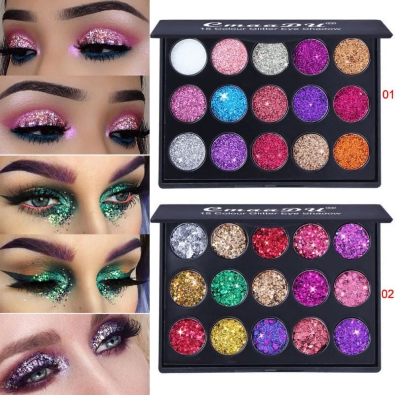 Female Natural Waterproof Glitter Eyeshadow Palette Shining Metals Powder Shimmer Eye Shadow Pigments Kits Diamond 15 Colors - My Store
