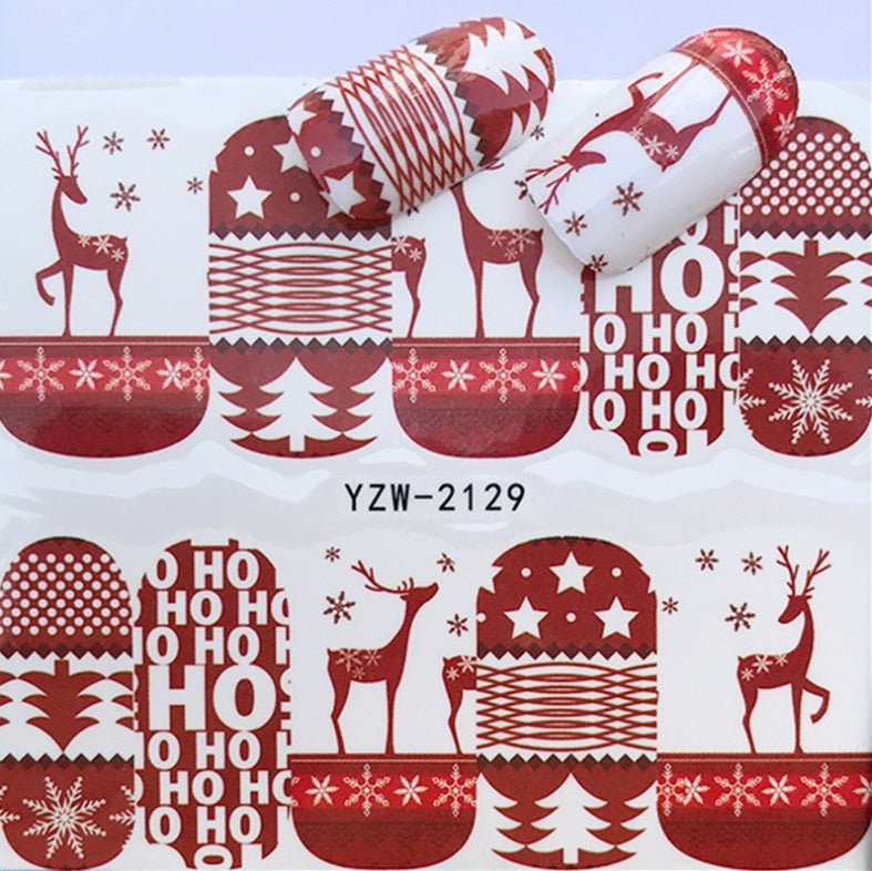 Explosion models Christmas series water transfer nail stickers nail stickers full stickers nail jewelry watermark stickers - My Store