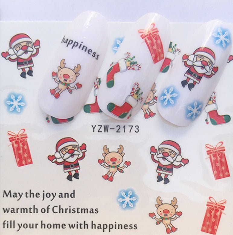 Explosion models Christmas series water transfer nail stickers nail stickers full stickers nail jewelry watermark stickers - My Store