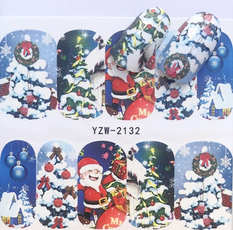 Explosion models Christmas series water transfer nail stickers nail stickers full stickers nail jewelry watermark stickers - My Store