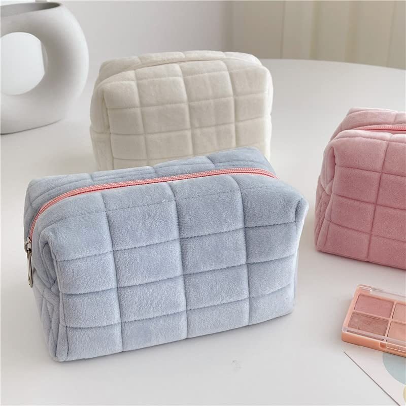 Plush Makeup Bag Checkered Cosmetic Bag Cosmetic Travel Bag Large Zipper Travel Toiletry Bag Portable Multi Functional Capacity Bag Cute Makeup Brushes Storage Bag For Women - My Store