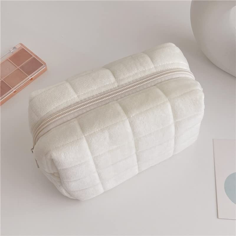 Plush Makeup Bag Checkered Cosmetic Bag Cosmetic Travel Bag Large Zipper Travel Toiletry Bag Portable Multi Functional Capacity Bag Cute Makeup Brushes Storage Bag For Women - My Store