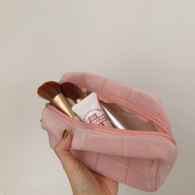 Plush Makeup Bag Checkered Cosmetic Bag Cosmetic Travel Bag Large Zipper Travel Toiletry Bag Portable Multi Functional Capacity Bag Cute Makeup Brushes Storage Bag For Women - My Store