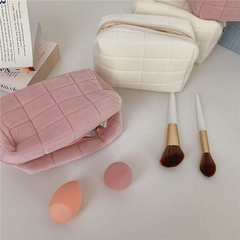 Plush Makeup Bag Checkered Cosmetic Bag Cosmetic Travel Bag Large Zipper Travel Toiletry Bag Portable Multi Functional Capacity Bag Cute Makeup Brushes Storage Bag For Women - My Store