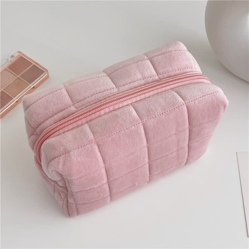 Plush Makeup Bag Checkered Cosmetic Bag Cosmetic Travel Bag Large Zipper Travel Toiletry Bag Portable Multi Functional Capacity Bag Cute Makeup Brushes Storage Bag For Women - My Store