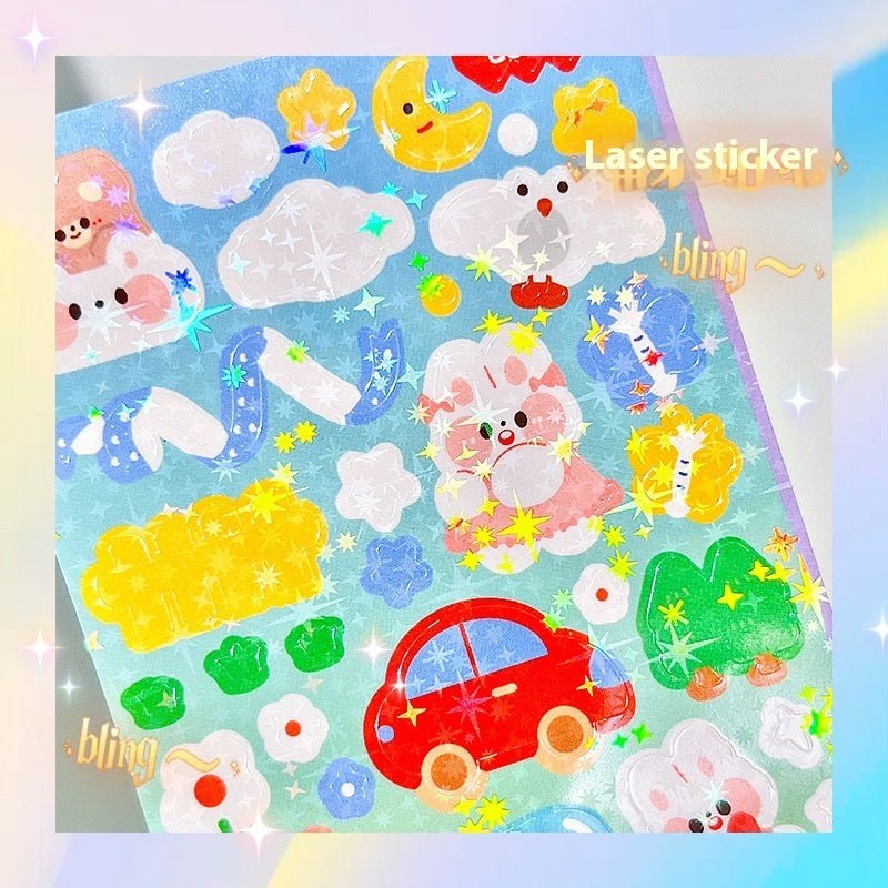 Stickers Cute Laser Journal Stickers PVC Waterproof Notebook Stickers DIY Stickers Suit - My Store